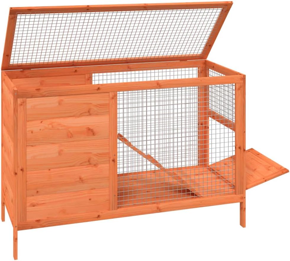 Spacious Two-Tier Solid Pine Wood Rabbit Hutch - Weatherproof Bunny Cage for Rabbits, Guinea Pigs & Ducks - Adjustable Levels, Indoor & Outdoor Use, Brown Rectangular Design
