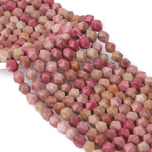 Miniatura 5 de Cuentas redondas de piedra de mármol de madera roja natural facetada 0.315 in 14.2 inStrand para la fabricación de joyas