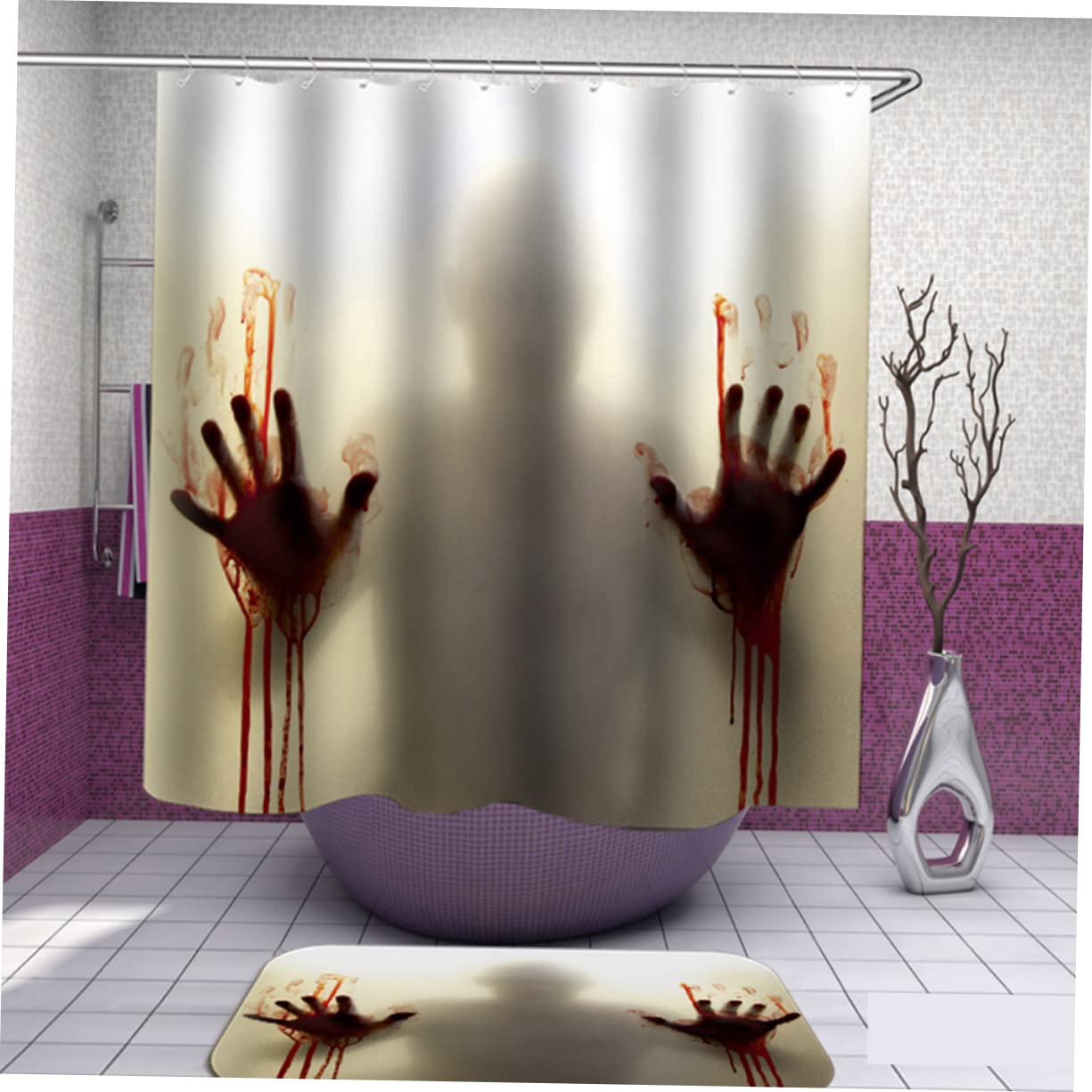 Cabilock Cortina De Ducha con Impresión De Sangre De Halloween 180 Ancho X180 Alto Cm Decoraciones Sangrientas De Halloween Cortina De Baño con Gancho Cortinas De Ducha Impermeable Conectar