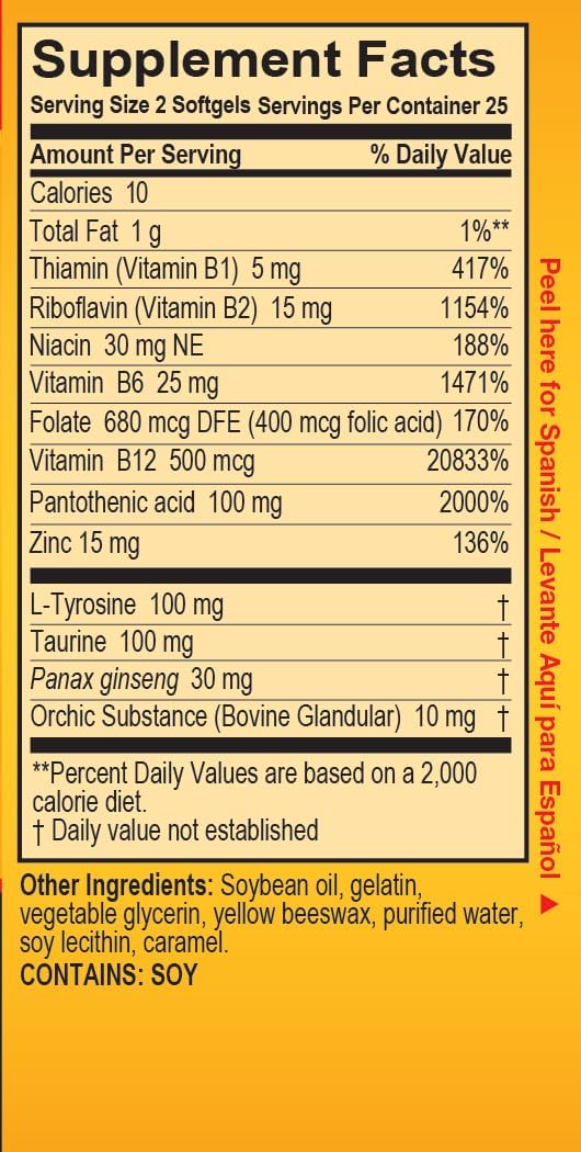 Super Macho Dietary Supplement with High Potency Zinc & 7 B Vitamins, No Preservatives, Sugar or Caffeine, Made in USA, 50 Softgels (3 Pack)