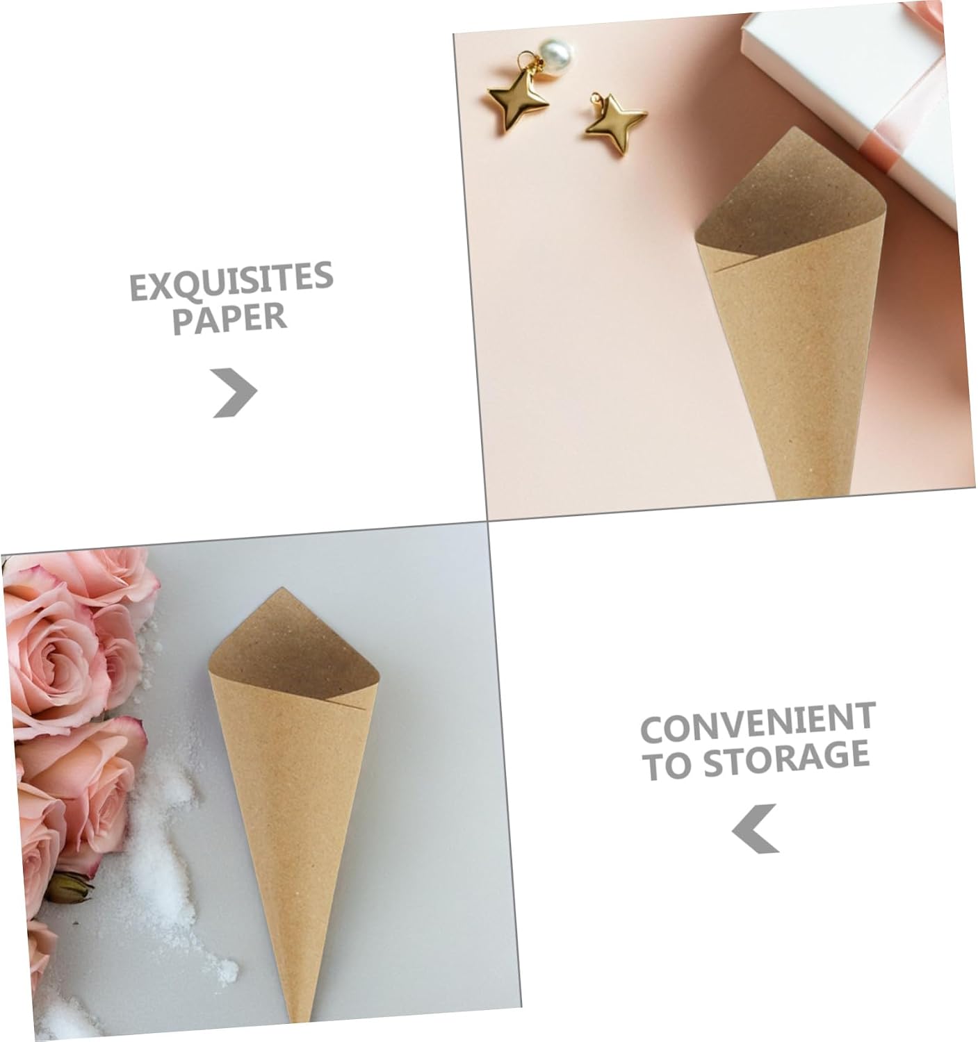 60pcs Wedding Confetti Paper Cones with Holder Large Capacity Kraft Flower Tapers for Petals Candies DIY Decoration Blank Craft Cones for Parties and Bouquets