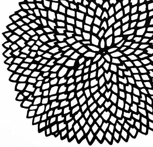 Set of 6 Black Table Placemats 15" (38cm) ~ Round Floral Dining Table Décor Coasters for Party & Wedding Decoration ~ Christmas Place Mats by Deco Design