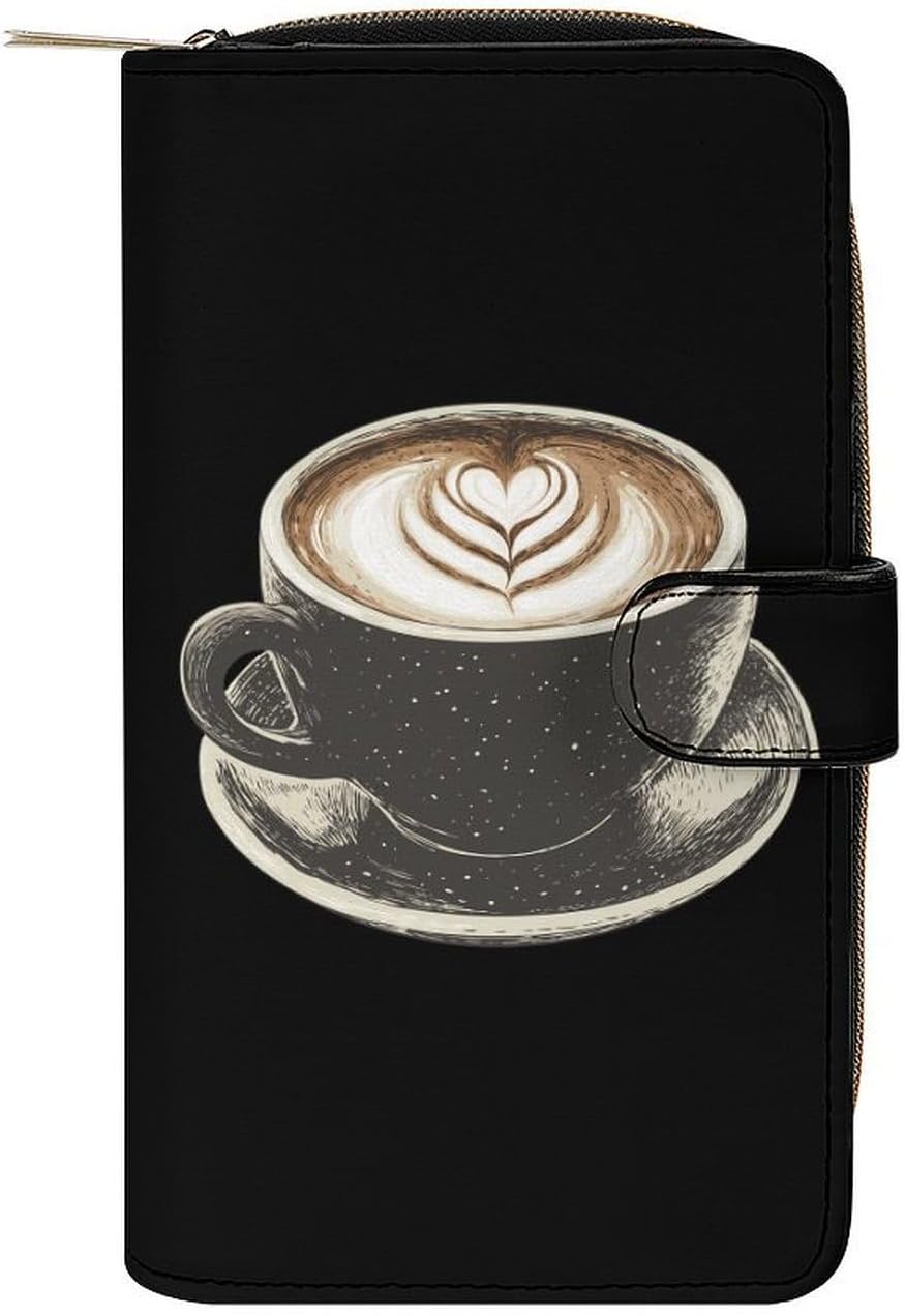 Coffee Cup Women's Long Wallets Leather Purse Fold Clutch Credit Card Holder