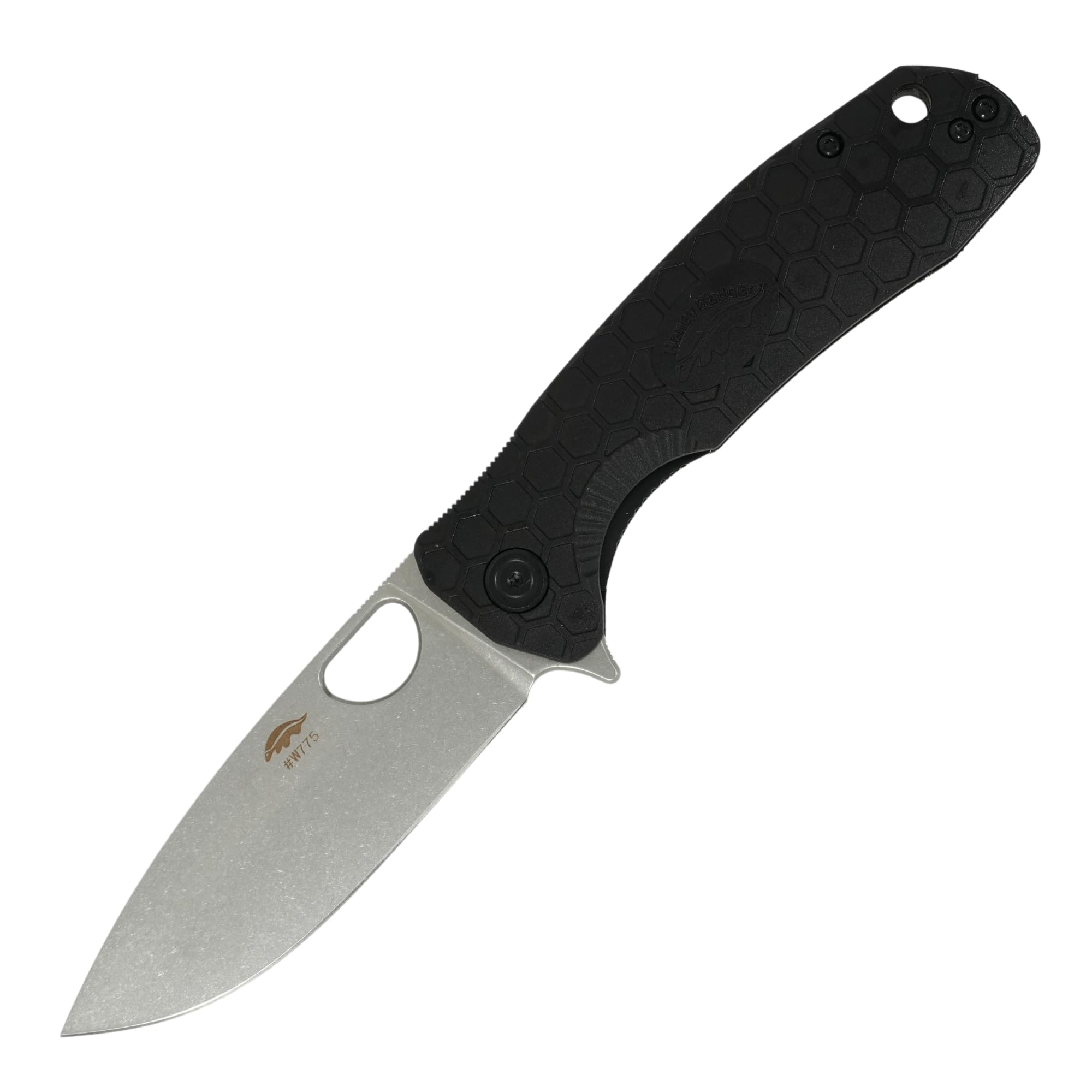 Western ActiveHoney Badger D2 Flipper Stonewashed Knife with Zipper Pouch, Large, Black