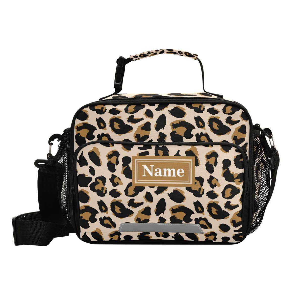 Leopard Design Custom Lunch Box, Add Your Name Lunch Bag with Adjustable Shoulder Strap Insulated Tote Bag Picnic Box Lunch Bag for School Teens Snacks Insulated Cooler Tote