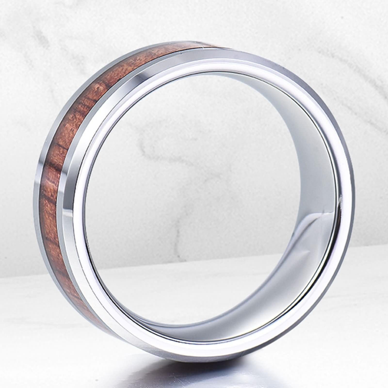 Pierścionki z wolframu, obrączki ślubne, pierścionki zaręczynowe dla mężczyzn i kobiet, pierścionki przyjaźni, para 8 mm, polerowane, okrągłe, z brązowym rysunkiem słojów, z grawerunkiem