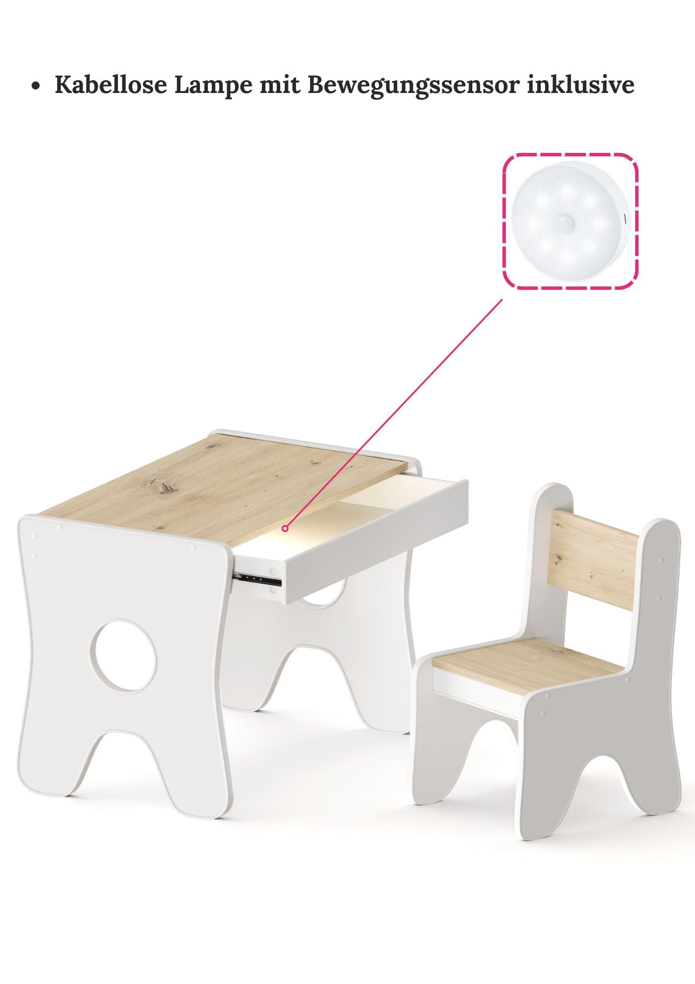 Happy Babies Kinderschreibtisch-Set - Ergonomischer LernTisch Mit Schublade Rosa