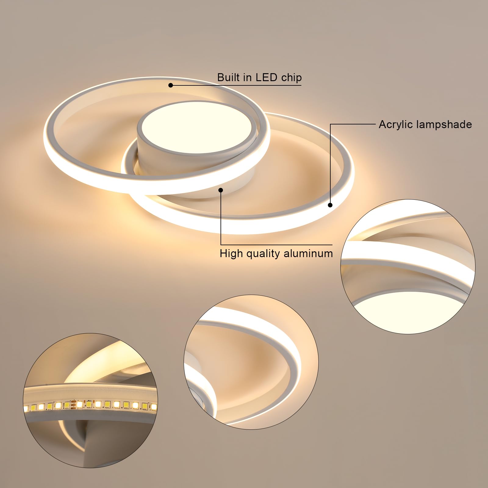 Plafoniera LED Soffitto Dimmerabile 3000K-6500K, 40W 4500LM Lampada da Soffitto Moderna con Telecomando, Lampadario Rotondo LED Bianco in Acrilico per Soggiorno, Camera da Letto, Ufficio