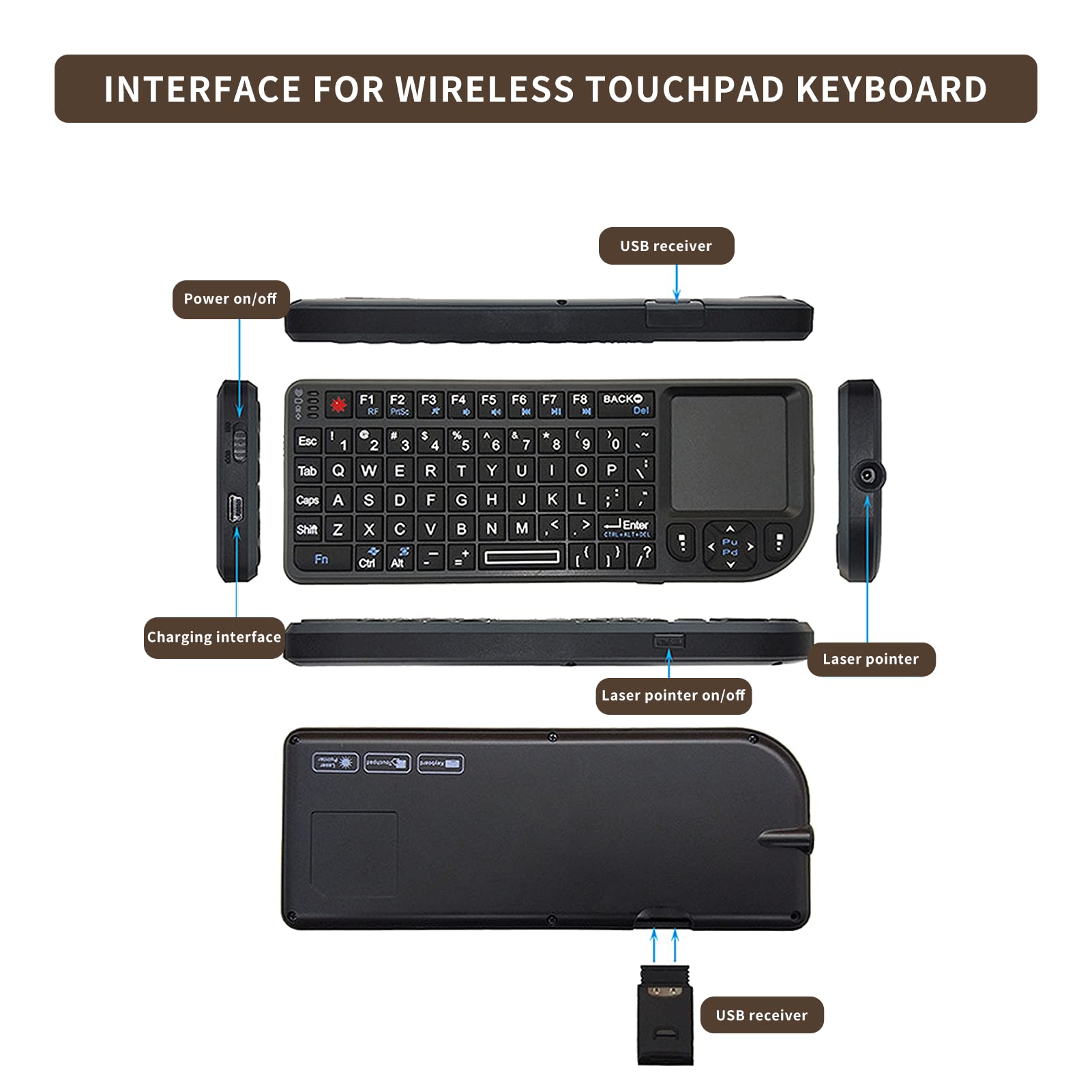 Gugxiom Tastiera Touchpad Wireless 2.4G, Mini Tastiera Wireless USB 2.0 con 69 Tasti Retroilluminati, con Touch Pad, Indicatore IR, Ricevitore e Cavo USB per PS3/4 per 360
