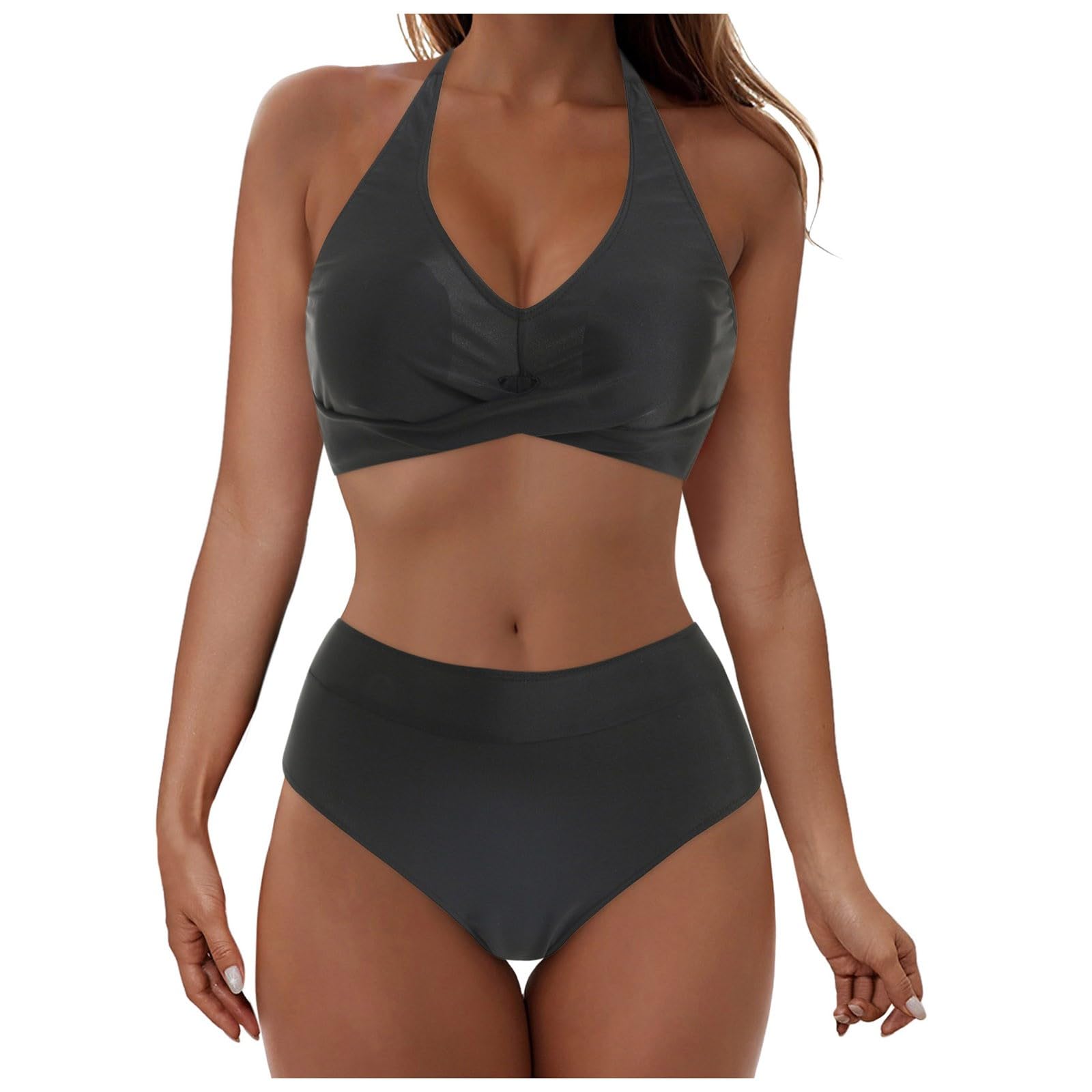 Damski zestaw bikini, seksowny top z wiązaniem na szyi, dół z efektem push-up, dwuczęściowy strój kąpielowy z, czarny, XL