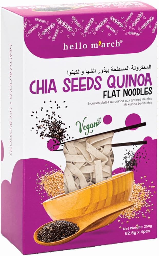 Hello March Chia Seeds Quinoa Flat Noodles, High Protein Wheat Flour, Organic Raw Quinoa- Vegan & Vegetarian Friendly- 250g
