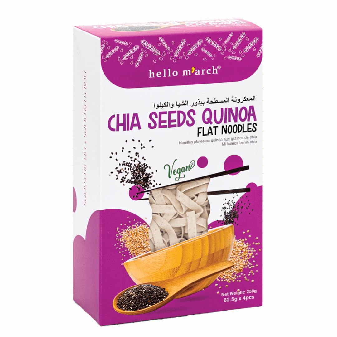 Hello March Chia Seeds Quinoa Flat Noodles, High Protein Wheat Flour, Organic Raw Quinoa- Vegan & Vegetarian Friendly- 250g