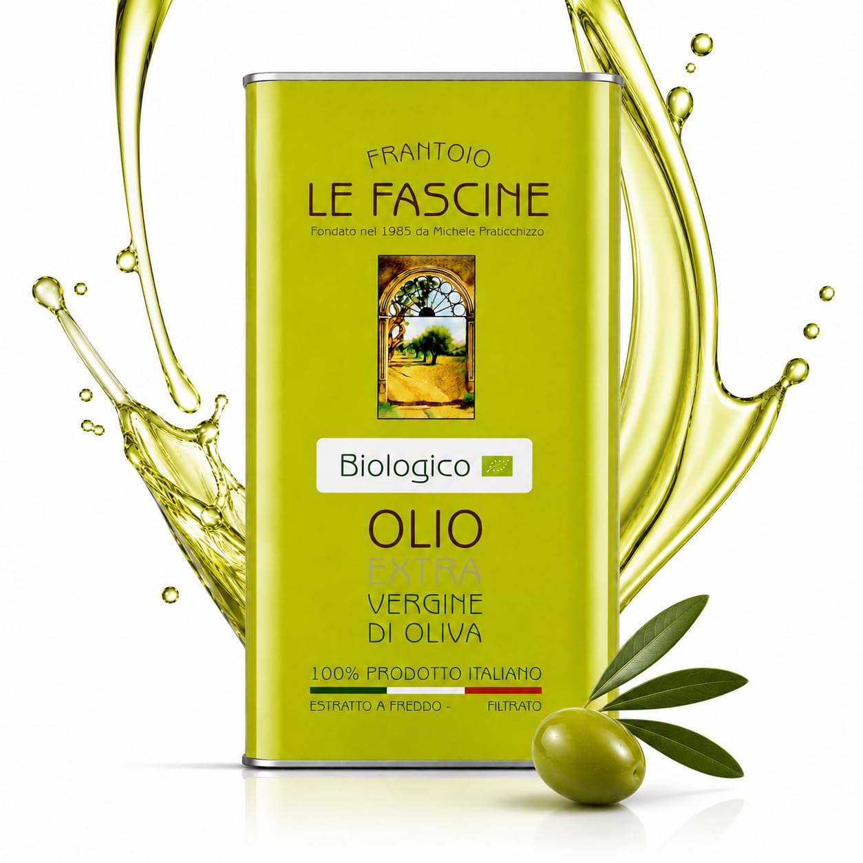 Le Fascine Huile d'Olive Extra Vierge Provençale Bio 100% Italienne Pugliese Produit à partir d'un seul cultivar provençal (Peranzane) (boîte de 5 litres)