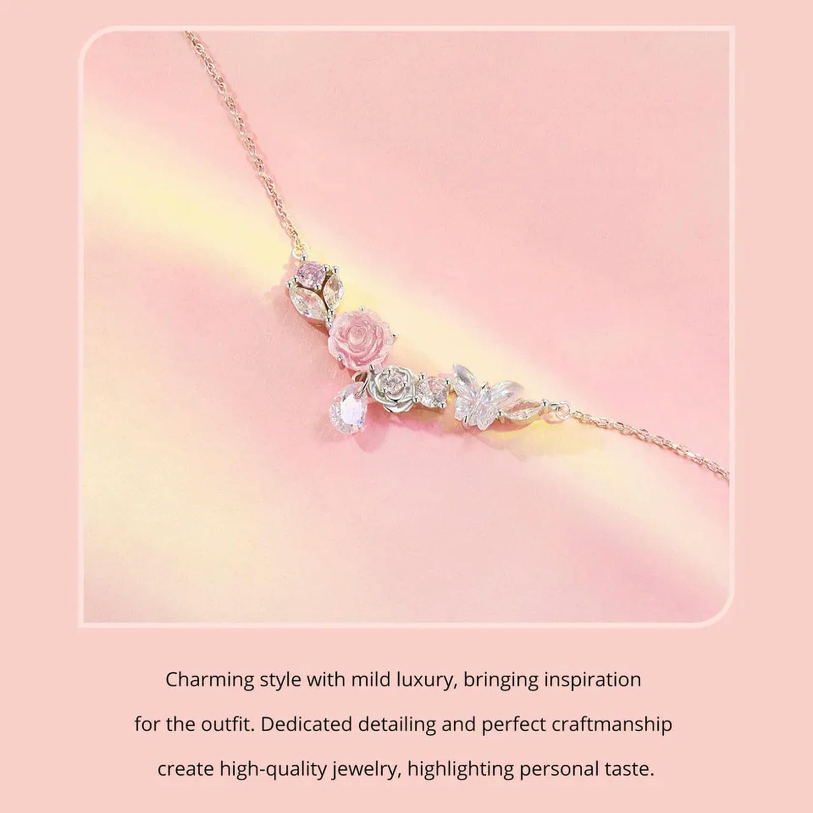 Collana Con Fiore Romantico In Argento Sterling 925, Catena A Farfalla Fantasy Per Donna, Regalo Di Alta Gioielleria Per San Valentino