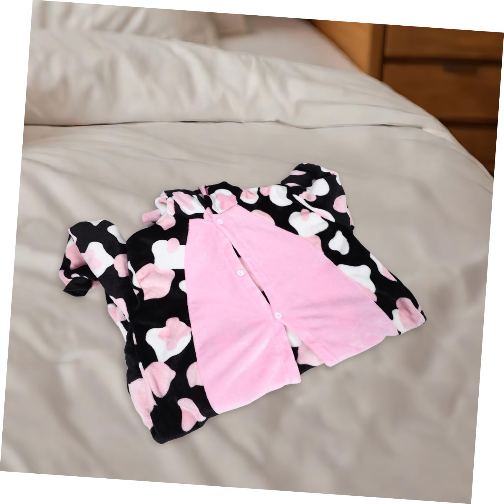 Healeved Pijama Entero Unisex Estampado de Vaca y Flores Rosadas Mono Animal para Carnaval y Disfraz Ropa de Dormir Gruesa y Cálida para Hombre y Mujer XL