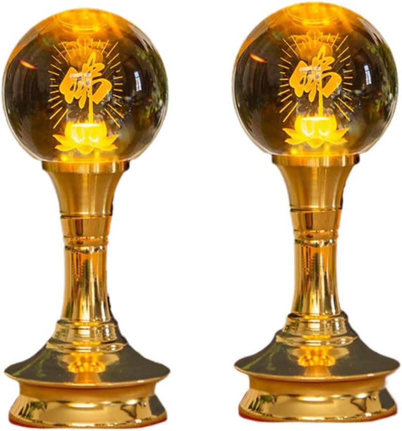 Ecqizer （ [小号] 佛莲球 黄光/一对价 高16.5CM ） LED Buddha lamp, crystal lotus lamp, long-bright lamp, a pair of Buddha front lamp, Buddhist hall worship lamp, lotus lamp, home plug-in, 9113036677397