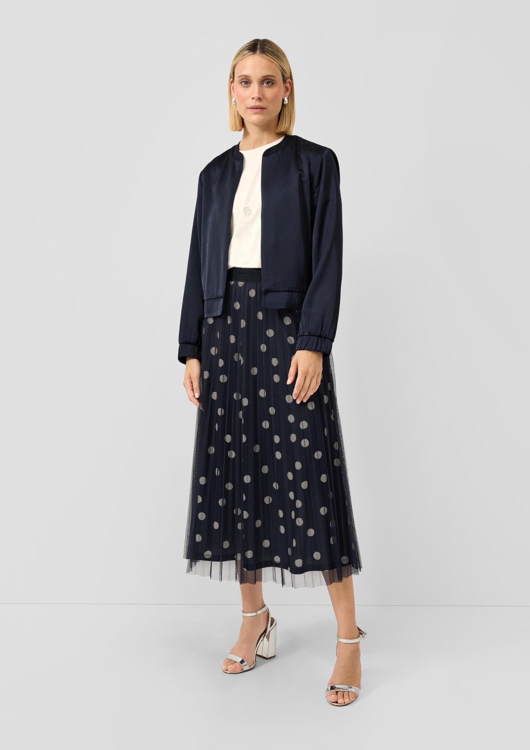 s.Oliver Plissierter Midirock mit Polka Dots und Jerseyfutter