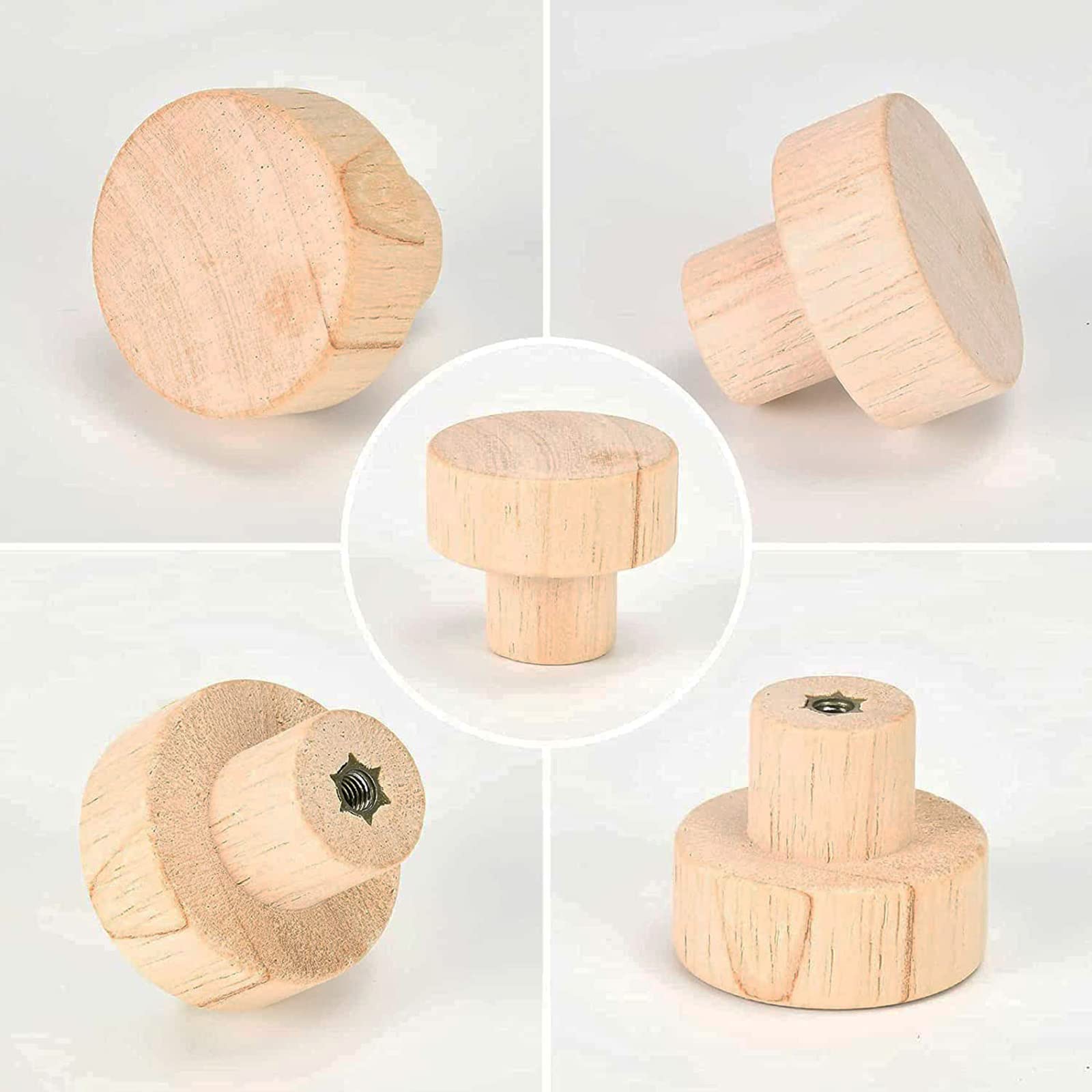 Bymivofun Pack of 12 Round Wooden Furniture Knobs, 35 mm Wooden Drawer Handles, Cabinet Pulls, Furniture Knobs - Image 2
