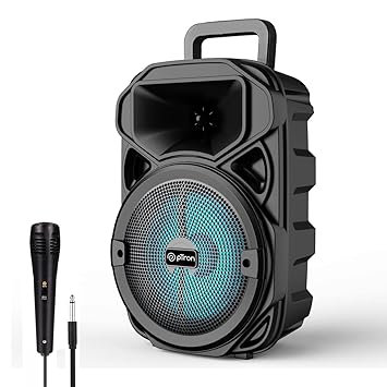 pTron Fusion Maxx V2 20W Bluetooth Wireless Party Speaker with Wired Karaoke Mic, 20Hrs Playtime, Immersive Sound, RGB Lights, BT V5.2, 3.5mm AUX, USB, Micro SD Card Slot & Integrated Controls (Black)