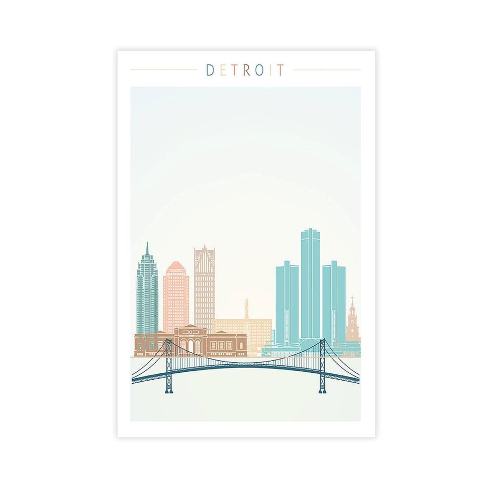 Bareronor Detroit Skyline Poster Canvas Poster Bedroom Decor Landscape Office Room Decor Gift 16" L X 24" W
