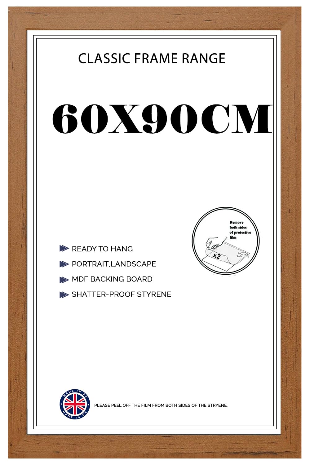 Modern Wide Poster Frame 60x90cm MDF HD Clear Front Jigsaw Puzzle Portrait or Landscape Walnut