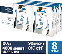 Hammermill Paper, Copy Paper, 8.5 x 11 Paper, Letter Size, 20lb Paper, 92 Bright, 8 Ream Case / 4,000 Sheets (113640C) Acid Free Paper - coolthings.us