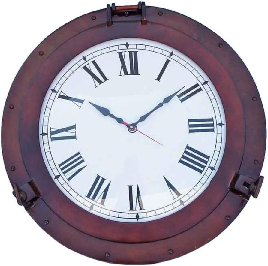 Hampton Nautical Decorative Ship Porthole Marine Clock, 24", Antique Copper
