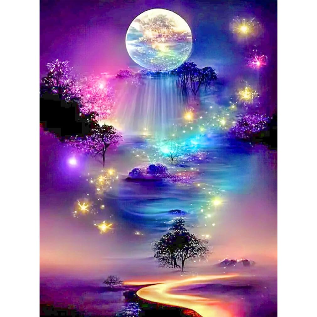 BEAYIOU Diamond Art Kits for Adults Beginners,Moon Landscape Diamond Painting Kits,5D Full Drill Diamond Dots Gem Art Kits,DIY Round Paint with Diamonds Craft for Home Wall Decor Gifts 12x16inch