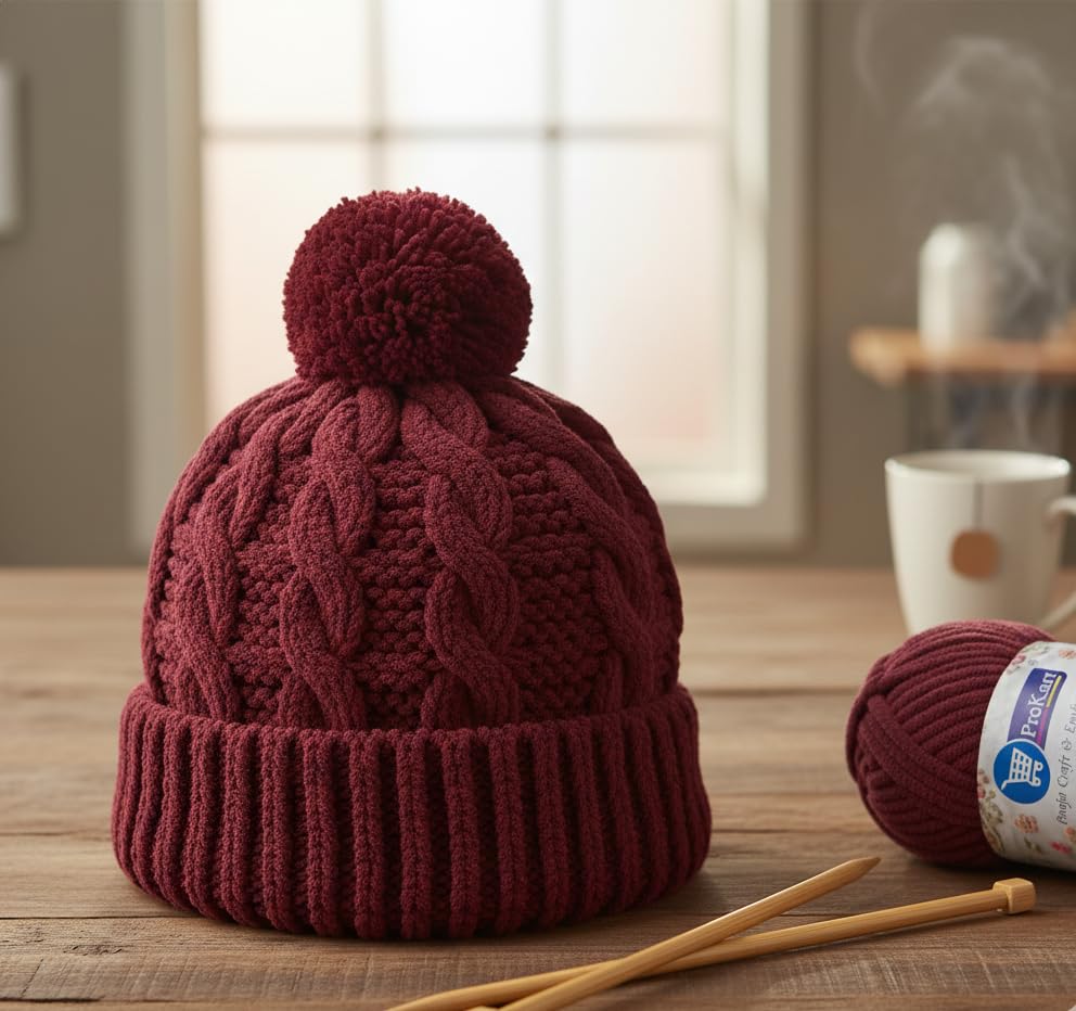 Image of ProKart Premium Blankie Wool, Plush & Cuddly, Chenille Yarn Supersoft Hand Knitting Wool Ball | caps, Throws, Home Furnishing, Scarves, Blankets (Maroon, 100gms x 1 Pack)