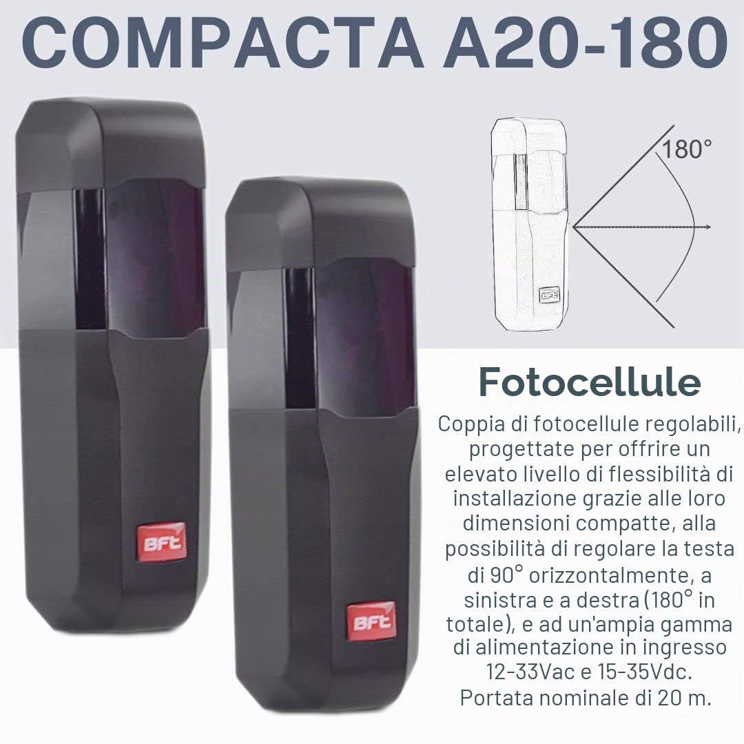 BFT Virgo SMART BT A20 - Attuatore per cancello a battente a doppio battente automatico per cancello automatico max. 4 m o 400 kg per ala con 3 telecomandi