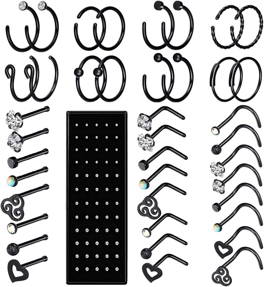 Qmcandy 24pcs-100pcs 20G Nose Rings Studs Nose Rings Hoop Fashion Piercings Hoop Jewelry Stainless Steel Nose Rings