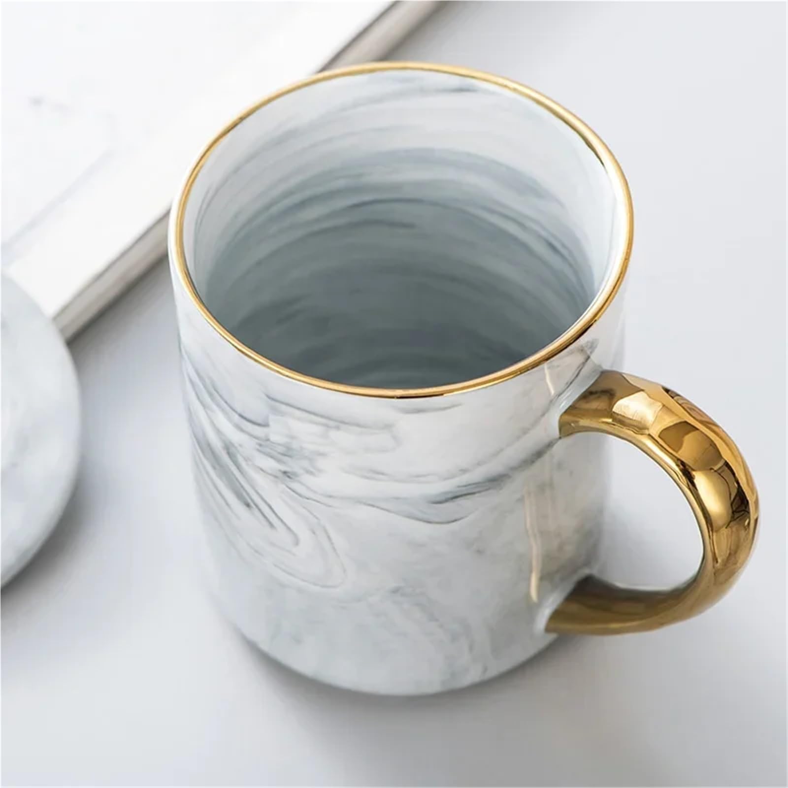 400 ml marmorierte Keramiktasse mit Goldrand, nordische Kaffeetasse, Paar, Jubiläumsgeschenk, Frühstück, Haferflocken, Milchbecher, Geschenk(Grey Only Cup)