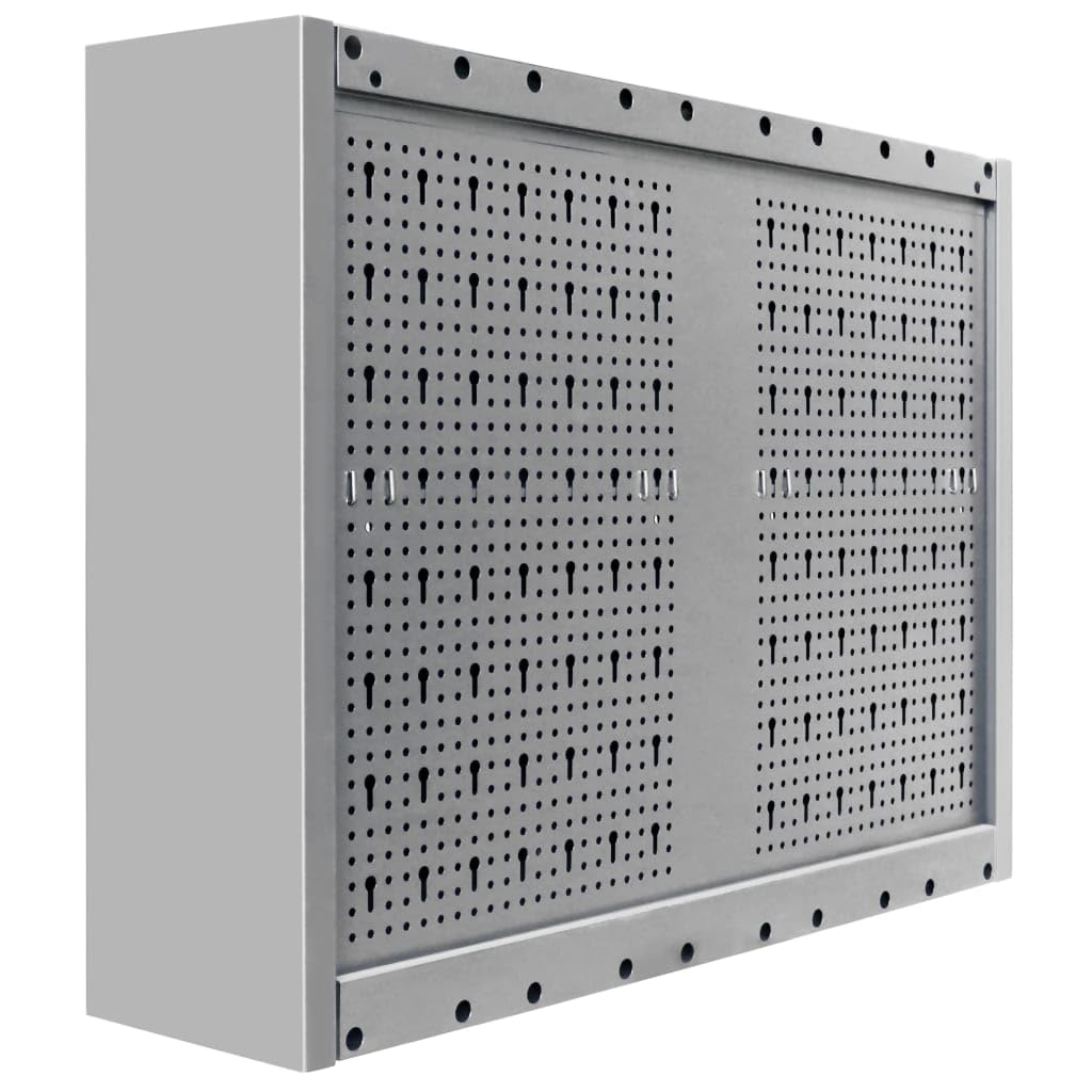 Armadietto porta attrezzi da parete, stile industriale, in metallo, 80 x 19 x 60 cm, con 2 ripiani regolabili, piastra forata, chiudibile, ideale per officina, garage, sala hobby, organizer