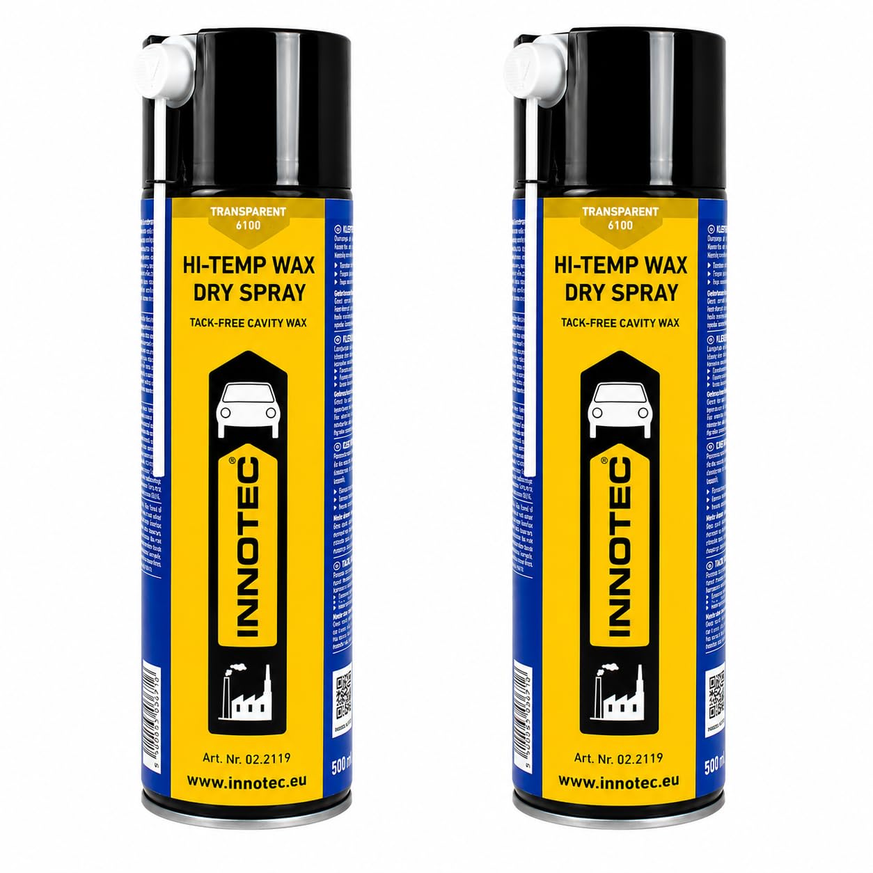 2 Stück Innotec Hi-Temp Wax Spray Unterboden und Hohlraumschutz Fettspray Transparent - Next Level Konservierung für Automotive & Industrie - Keine Anhaftung von Schmutz und Staub - 500ml Spraydose