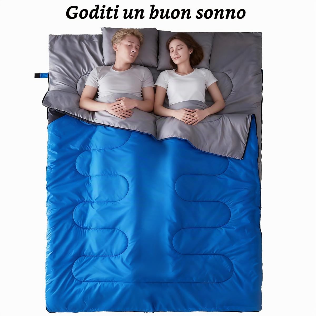 Sacco a pelo, 3-4 stagioni, sacco a pelo da campeggio, per adulti, bambini, ragazze e ragazzi, per escursioni, tempo freddo, attrezzatura da viaggio leggera e calda (blu grigio, matrimoniale, 220 x