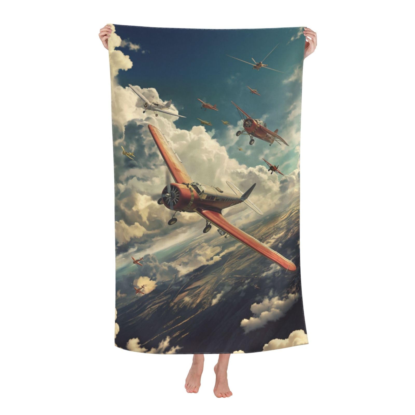 VANZEV Vintage Aviation Beach Towel 31inx51in, Plane Sand-Free Microfiber Bath Towel Ultra Soft Quick Dry Pool Towel Absorbent Towel Lightweight Towel