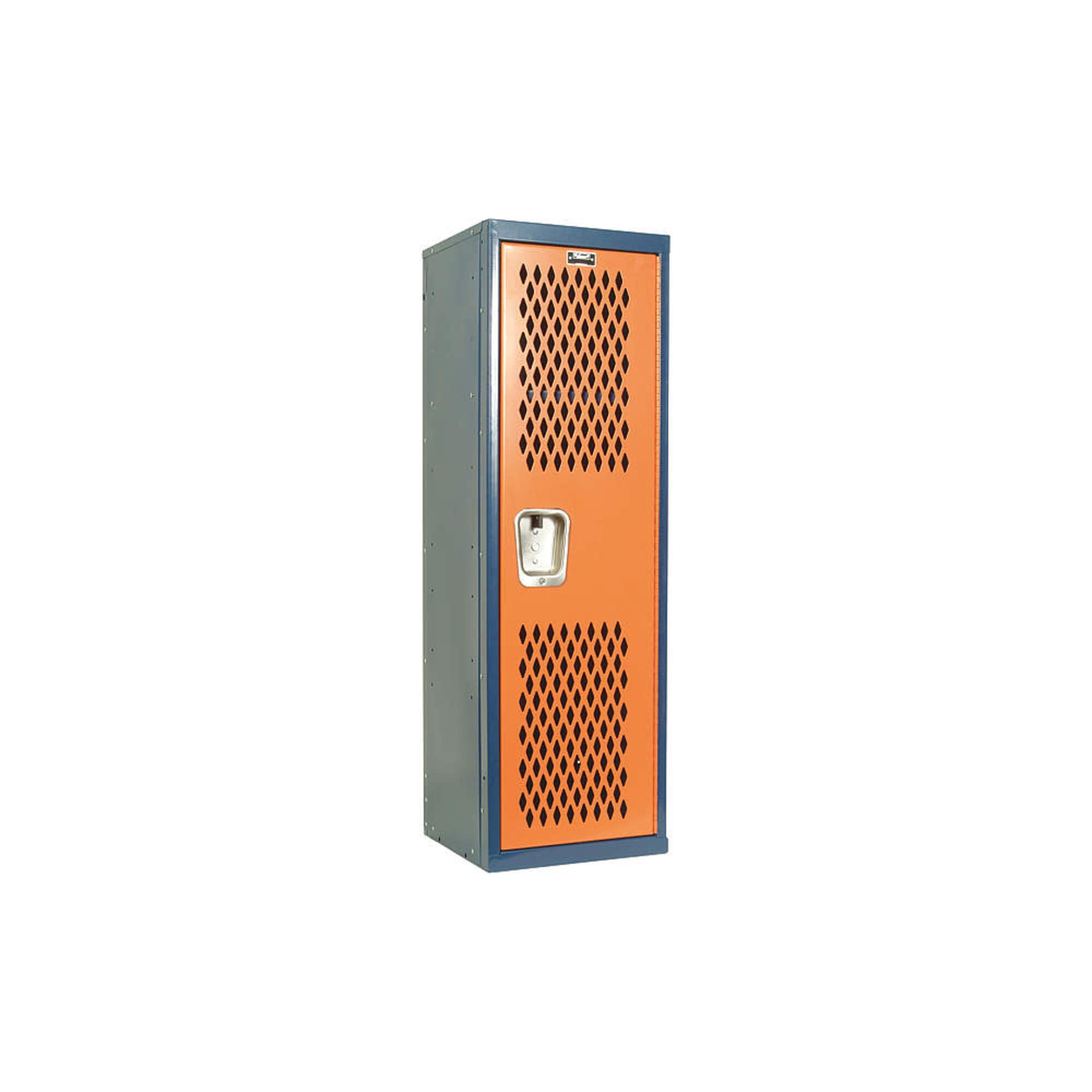 Hallowell Home Team Locker, 15"W x 15"D x 48"H, Dark Blue Body / Orange Door, Single Tier, 1-Wide, Knock-Down
