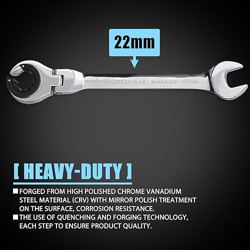Miniatura 2 de LOSCHEN 1 llave de trinquete de cabeza flexible abierta de 0.866 in, llave de trinquete métrica con 72 dientes, llave de trinquete de tubo de acero
