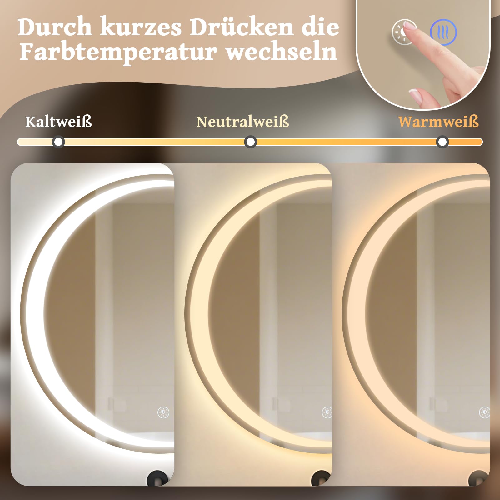 Specchio Bagno Specchio Led - Girare 50cm Specchiera Bagno con Luce 70cm Antifog Dimmerabile 3 Colori Luce Memoria HD Vetro Temperato IP44 Installazione Semplice