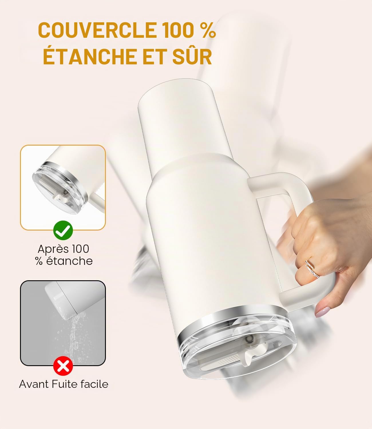 CloudValley [2 Pièces] Couvercle Étanché pour Stanley Cup 30 oz Accessoires, Remplaçant avec Paille Pliable en PC, [Amovible & Facile à Nettoyer] Couvercle de Protection Réutilisable, Blanc