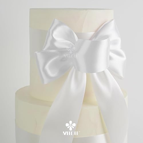 Miniatura 4 de MEEDEE Cinta de satén blanca de 2 pulgadas, cinta blanca de satén Lux de doble cara por 25 yardas, cinta de satén de seda blanca para envoltura de