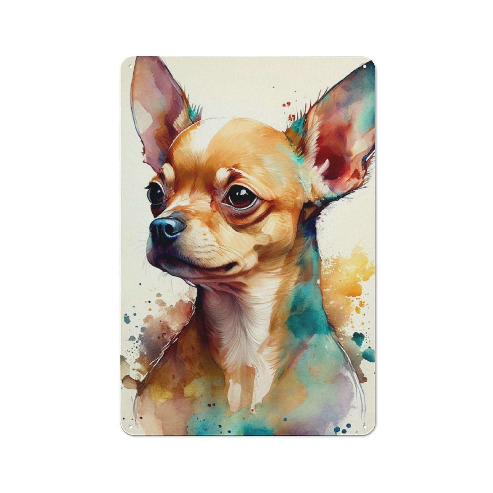 Junmoney Chihuahua Watercolor Anima Vintage Metal Plaque 30X20cm Featuring For Pub Or Café, Suited To Café Interior Fans
