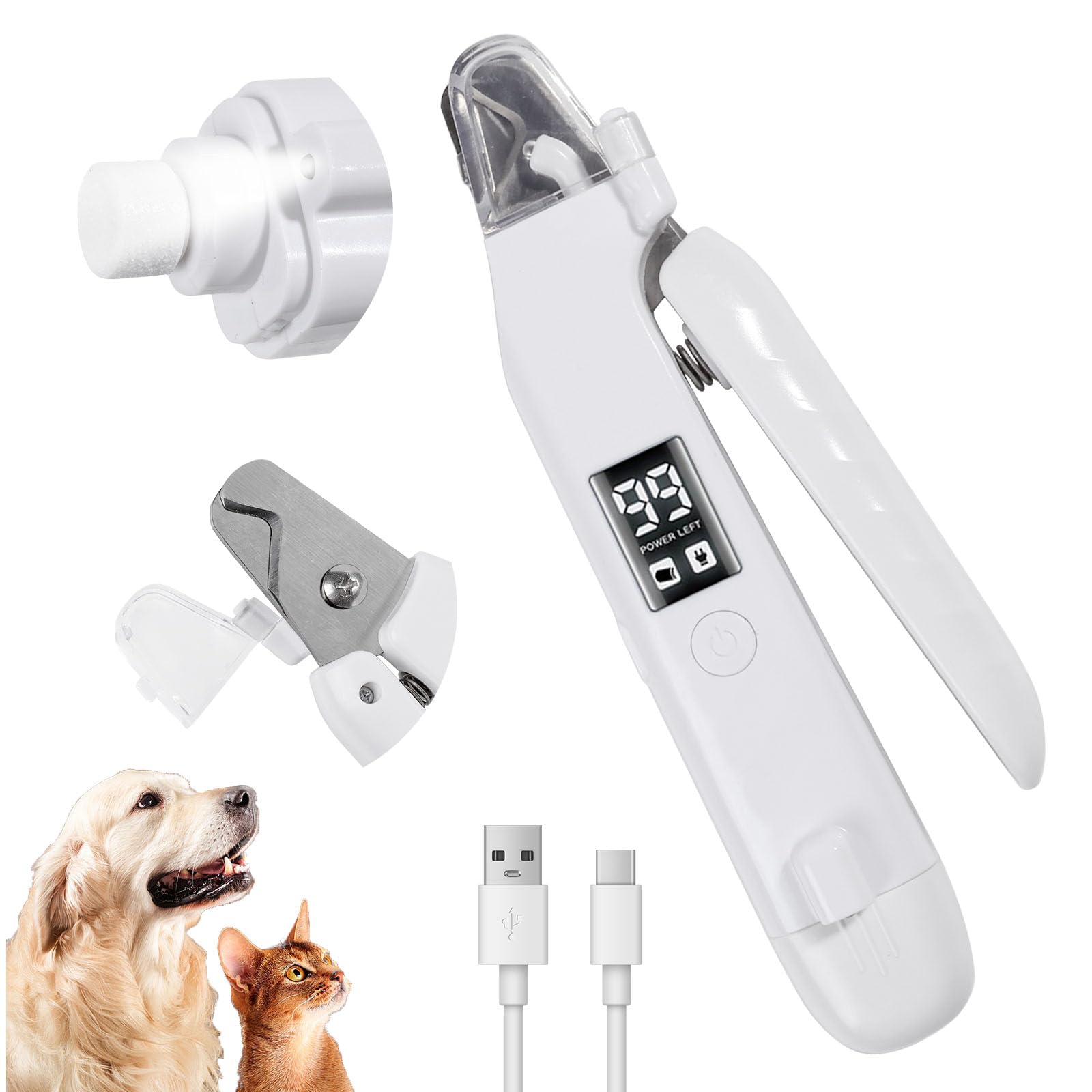 2-in-1Dog Nail Clippers & Dog Nail Grinder,Dog Nail Trimmers with LED Lights,USB Rechargeable,Quick Sensor and Splash Guard,Cat Nail Clippers Trimmers for Small,Medium,and Large Dogs & Cats