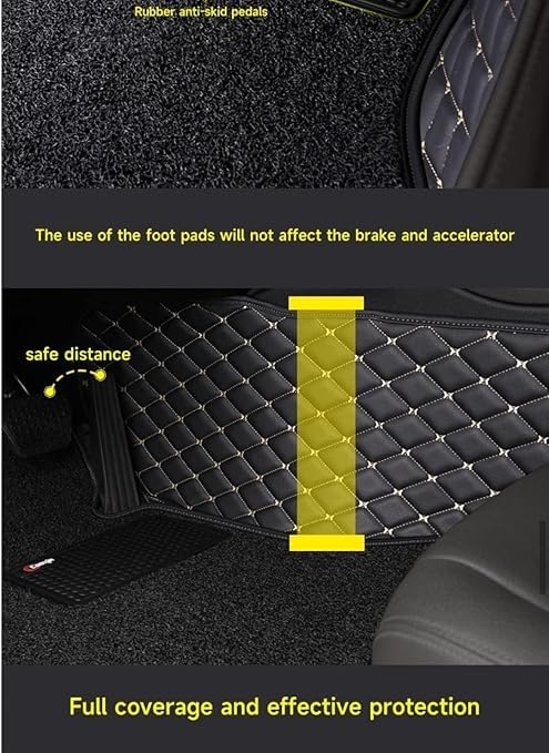 Image of Auto Ride 7D Luxury Car Mats for Mg Hector Plus (7 Seater)| Ultra-Premium PU Leather | Waterproof, Dustproof & Anti-Slip | Custom Fit All-Weather Floor Mats | Color : Black & Beige