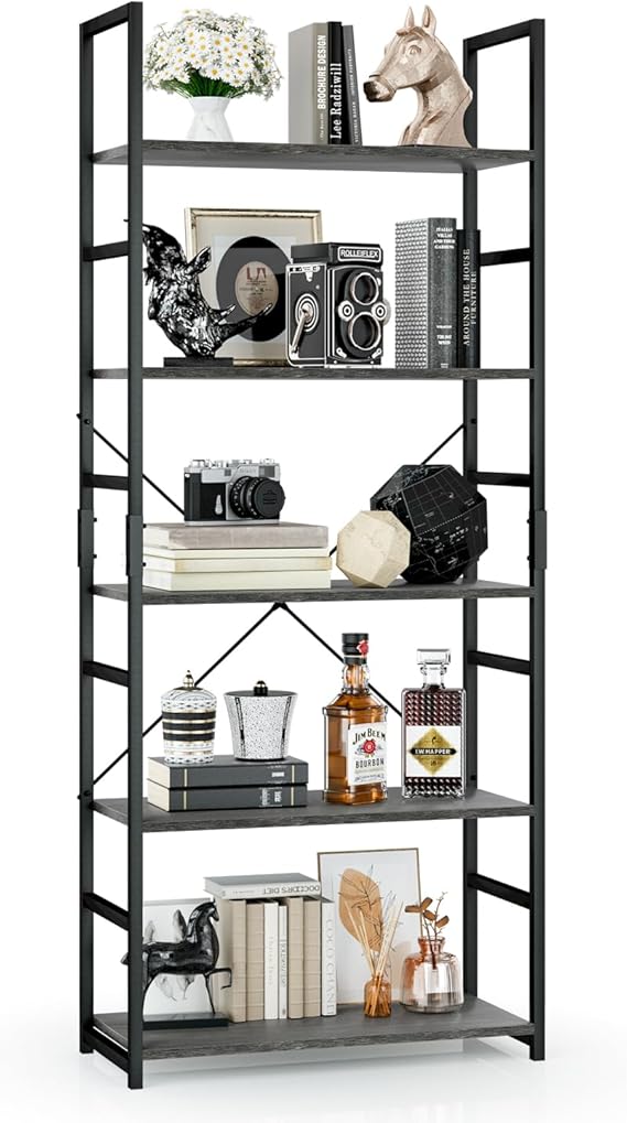 OTK 5 Tier Bookshelf, Tall Bookcase, Office Shelf Storage