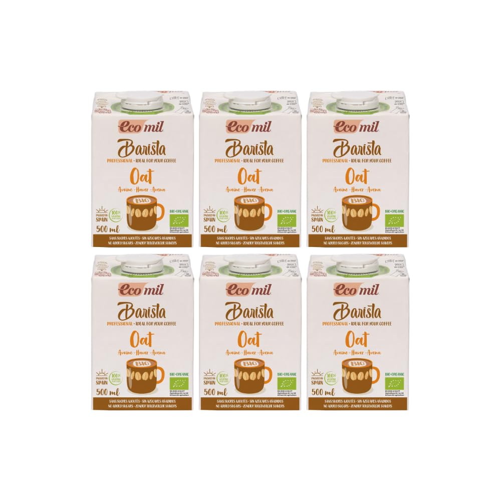 Ecomil Avena Barista Ecológica 6 x 500 ml Bebida de Avena para Café Sin Azúcares Añadidos