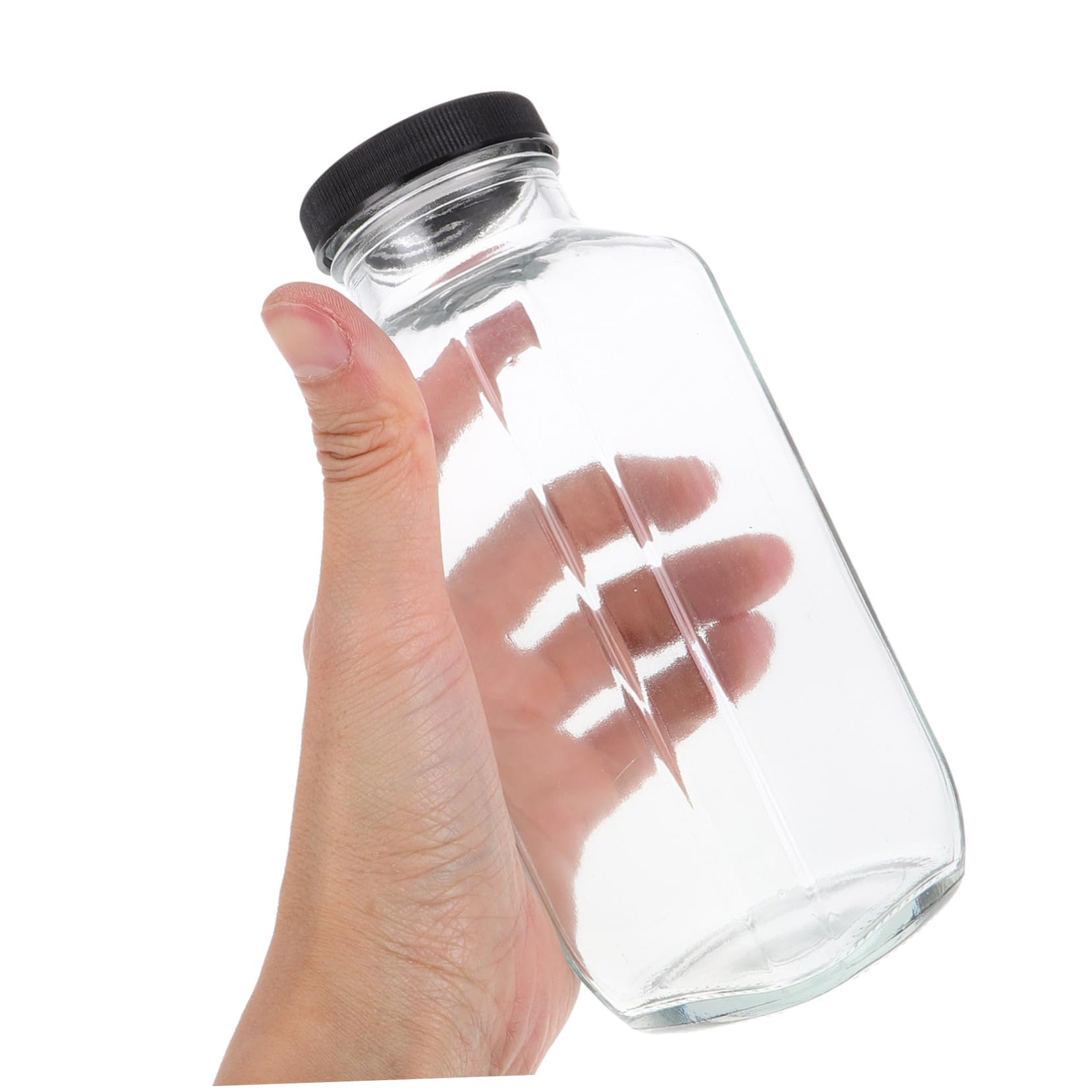 Bottiglie di Vetro Riutilizzabili 4 Pezzi da 500ml con Coperchio, Forma Quadrata, Grande capacità, per Succhi e Bevande in Viaggio o Palestra