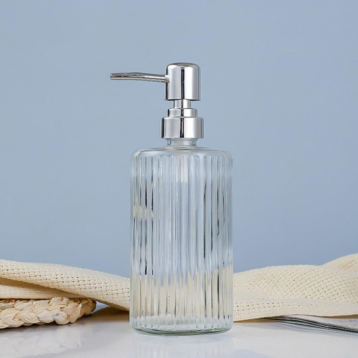 SOLUSTRE Dispensador de Jabón de Vidrio Recargable 500ml Bomba, 3 Piezas para Baño y Hotel, Botella Dosificadora Resistente y Práctica