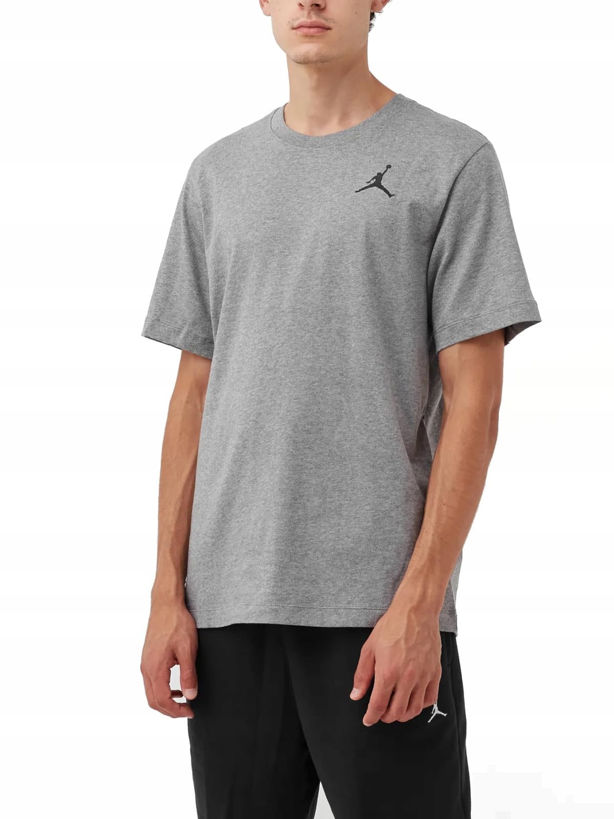 NIKE DC7485-091 M J Jumpman EMB SS Crew T-Shirt Men's Carbon Heather/Black Size L