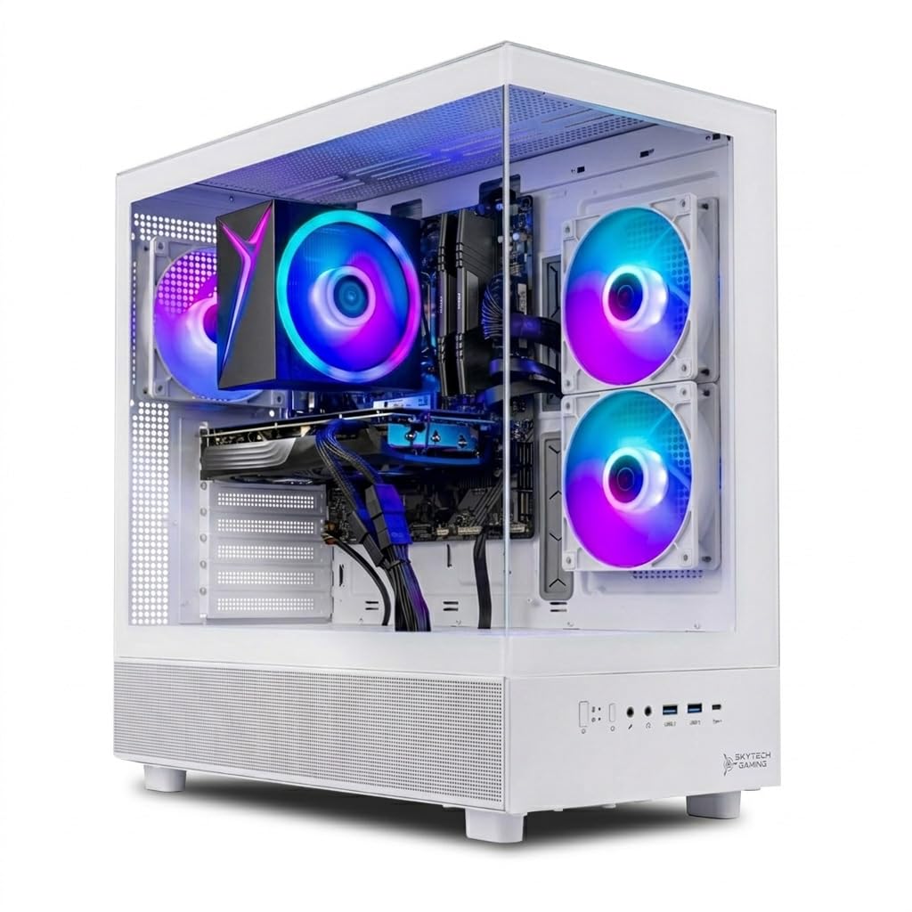 Skytech Gaming Azure 3 Gaming PC, AMD Ryzen 7 5700 3.7GHz, AMD RX 9060XT 8GB, 1TB NVMe SSD, 16GB DDR4 RAM 3200, 650W Gold PSU, Wi-Fi, Win 11, Gaming Desktop